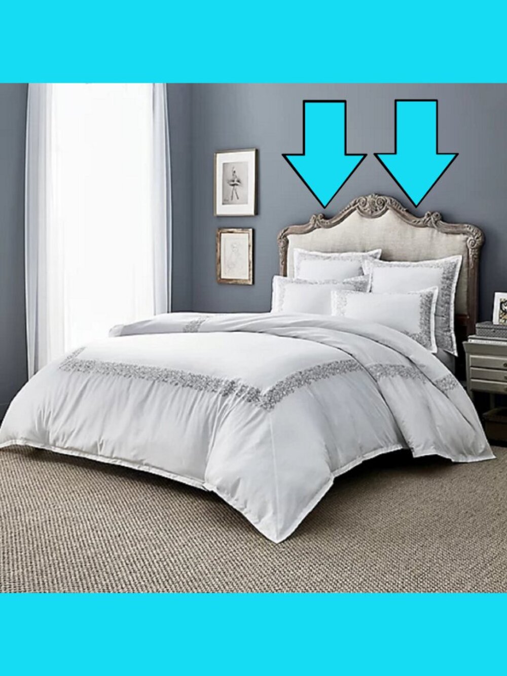 2 WHITE Wamsutta 100% Cotton SILVER/GRAY Embroidered Border EURO Pillow Shams